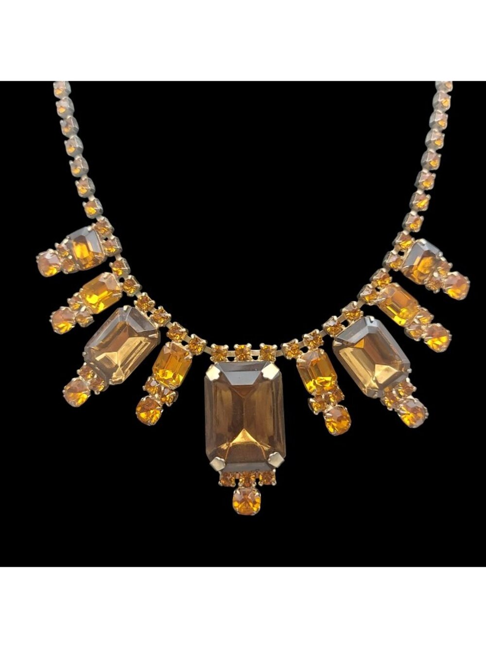 Statement Necklace Amber Faceted Rhinestone Style Bib 16" Adjustable Hook Clasp